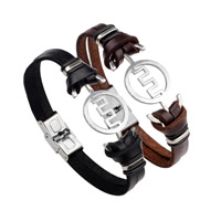 Unisex Bracelet Cowhide with Silicone & Stainless Steel 11mm Sold Per Approx 8.6 Inch Strand