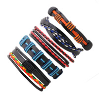 PU Leather Bracelet Set, with Waxed Nylon Cord, adjustable & for man, multi-colored, Length:Approx 7-7.8 Inch, 5Strands/Set, Sold By Set