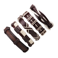 PU Leather Bracelet Set, with Waxed Nylon Cord & Cowhide, adjustable & for man, Length:Approx 7-7.8 Inch, 5Strands/Set, Sold By Set
