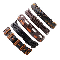 PU Leather Bracelet Set, with Waxed Nylon Cord, adjustable & for man, Length:Approx 7-7.8 Inch, 5Strands/Set, Sold By Set