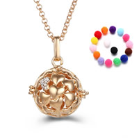 Brass Pregnant Ball Locket Sweater Necklace with Sponge Round plated Essential oil diffusion & rolo chain & for woman & with rhinestone & hollow lead & cadmium free 800mm Sold Per Approx 31 Inch Strand