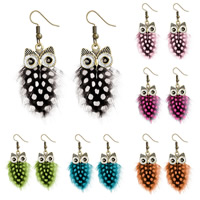 Fashion Feather Earring Zinc Alloy with Feather brass earring hook Owl antique bronze color plated for woman & enamel Sold By Pair