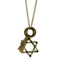 Zinc Alloy Sweater Chain Necklace Star of David antique bronze color plated twist oval chain & with letter pattern & for woman lead & cadmium free Sold Per Approx 27.5 Inch Strand
