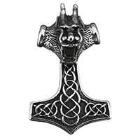 Nerezová ocel Šperky Přívěsky, Nerez, Thorovo kladivo, černat, 37x61x27mm, Otvor:Cca 8mm, Prodáno By PC