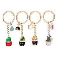 Bag Purse Charms Keyrings Keychains, Tibetan Style, plant pot, gold color plated, Unisex & different styles for choice & enamel, nickel, lead & cadmium free, Sold By Strand