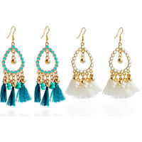 Fashion Fringe Earrings Zinc Alloy with Nylon Cord brass earring hook gold color plated Bohemian style & for woman & enamel Sold By Pair