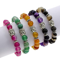 Wrist Mala, Mixed Agate, with Tibetan Style, Round, antique silver color plated, Buddhist jewelry & Unisex, more colors for choice, 8mm, Sold Per Approx 7 Inch Strand