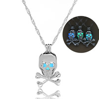 Luminated Necklace, Tibetan Style, with iron chain, Skull, platinum color plated, for woman, more colors for choice, lead & cadmium free, 27x15mm, Sold Per Approx 17.5 Inch Strand