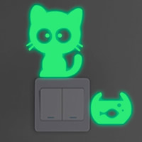 Light Switch Stickers, PVC Plastic, Cat, adhesive & luminated, 150x170mm, Sold By PC