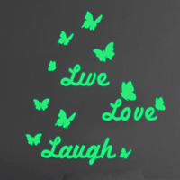 Sticker décoratif Fashion, plastique PVC, papillon, mot amour, adhésif & lumineux, 460x510mm, Vendu par PC