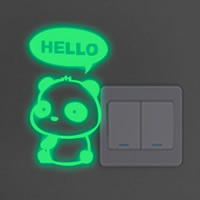 Lichtschakelaars Stickers, PVC-plastic, Panda, woord Hello, lijm & luminated, 900x160mm, Verkocht door PC