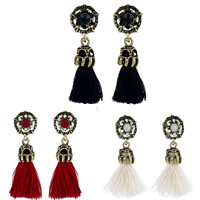 Fashion Fringe Earrings Zinc Alloy with Cotton Cord Tassel antique gold color plated for woman & with rhinestone nickel lead & cadmium free Sold By Pair