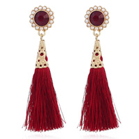 Fashion Fringe Earrings Zinc Alloy with Nylon Cord & Plastic Pearl Tassel gold color plated for woman & with rhinestone nickel lead & cadmium free Sold By Pair