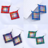 Wood Earring, with Nylon Cord & Tibetan Style, iron earring hook, Square, dyed & for woman, more colors for choice, 65x60mm, Sold By Pair
