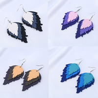 Wood Earring, with Nylon Cord & Tibetan Style, iron earring hook, Leaf, dyed & for woman, more colors for choice, 64x45mm, Sold By Pair