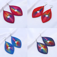 Wood Earring, with Nylon Cord & Tibetan Style, iron earring hook, Leaf, dyed & for woman, more colors for choice, 77x45mm, Sold By Pair