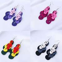 Wood Earring with Zinc Alloy iron earring hook Music Note dyed & for woman Sold By Pair