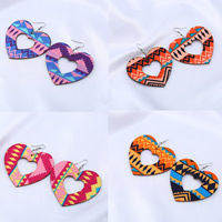 Wood Earring with Zinc Alloy iron earring hook Heart dyed & for woman Sold By Pair