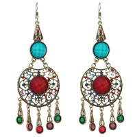 Fashion Fringe Earrings, Tibetan Style, with Resin, iron earring hook, antique bronze color plated, for woman & with rhinestone, lead & cadmium free, 107x42mm, Sold By Pair