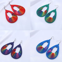 Wood Earring, with Nylon Cord & Tibetan Style, iron earring hook, dyed & for woman, more colors for choice, 78x48mm, Sold By Pair