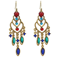 Fashion Fringe Earrings, Tibetan Style, with Resin, iron earring hook, antique bronze color plated, for woman & with rhinestone, more colors for choice, lead & cadmium free, 68x25mm, Sold By Pair