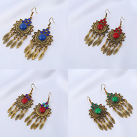 Fashion Fringe Earrings, Tibetan Style, with Resin, iron earring hook, antique bronze color plated, for woman & with rhinestone, more colors for choice, lead & cadmium free, 66x33mm, Sold By Pair