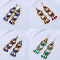Fashion Fringe Earrings, Tibetan Style, with Resin, iron earring hook, antique bronze color plated, for woman & with rhinestone, more colors for choice, lead & cadmium free, 95x25mm, Sold By Pair