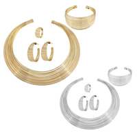 Tibetan Style Jewelry Sets, collar & bangle & finger ring & earring, plated, for woman, more colors for choice, lead & cadmium free, 120mm, 60mm, 40mm, 19mm, Inner Diameter:Approx 60mm, Length:Approx 11 Inch, Approx 6.5 Inch, Sold By Set