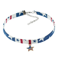 Mode Choker halsband, Denim, med Zink Alloy, med 7cm extender kedja, Star, för kvinna & emalj, 20x15mm, Såld Per Ca 11 inch Strand