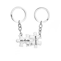 Zinc Alloy Puzzle Couple Key Chain platinum color plated Unisex & with letter pattern & enamel nickel lead & cadmium free Sold By Pair