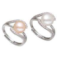 Freshwater Pearl Finger Ring Brass with Freshwater Pearl platinum color plated for woman & with rhinestone nickel lead & cadmium free Grade AAA US Ring .5 Sold By PC
