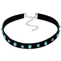 Velvet Choker, Velveteen Cord, with Turquoise & Tibetan Style, with 7cm extender chain, for woman, 12mm, Sold Per Approx 11 Inch Strand