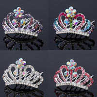 Decorative Hair Combs, Tibetan Style, Crown, platinum color plated, for woman & with rhinestone, more colors for choice, lead & cadmium free, 28x47mm, Sold By PC