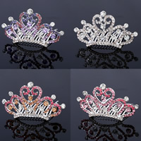 Decorative Hair Combs Zinc Alloy Crown platinum color plated for woman & with rhinestone lead & cadmium free Sold By PC