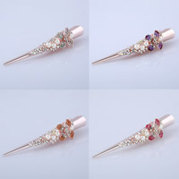 Tibetan Style Alligator Hair Clip, with ABS Plastic Pearl, gold color plated, for woman & with rhinestone, more colors for choice, lead & cadmium free, 130x30mm, Sold By PC