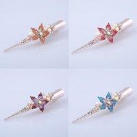 Zinc Alloy Alligator Hair Clip with ABS Plastic Pearl Flower gold color plated for woman & with rhinestone lead & cadmium free Sold By PC