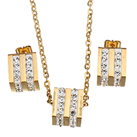 Conjunto de jóias em aço inoxidável de strass, Brincos & colar, with argila, cromado de cor dourada, cadeia oval & para mulher, 9x11mm, 2mm, 9x13mm, comprimento Aprox 17.5 inchaltura, vendido por Defina