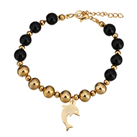 Bijoux bracelet en acier inoxydable, avec verre, avec 1Inch chaînes de rallonge, dauphin, Placage de couleur d'or, bracelet à breloques & pour femme, 12x19mm, 8mm, Vendu par Environ 7 pouce brin