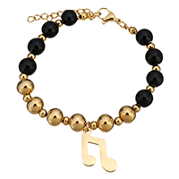 Stainless Steel Jewelry Bracelet with Glass with 1Inch extender chain Music Note gold color plated charm bracelet & for woman 8mm Sold Per Approx 7 Inch Strand