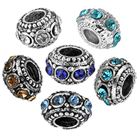 Tibetan Style European Beads, Rondelle, antique silver color plated, without troll & with rhinestone, more colors for choice, nickel, lead & cadmium free, 11mm, Hole:Approx 5mm, Sold By PC