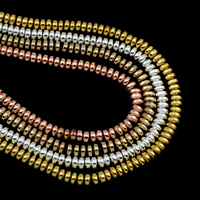 Ikke-magnetiske Hæmatit perler, Ikke-magnetisk hæmatit, forgyldt, flere farver til valg, 4.50x2x4.50mm, Hole:Ca. 1mm, Ca. 200pc'er/Strand, Solgt Per Ca. 15.5 inch Strand