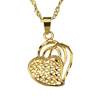 Naszyjnik mosiądz, Serce, pozłacane 24-karatowym złotem, dla kobiety & pusty, 17.5x20.5mm, 2mm, sprzedawane na około 17 cal Strand