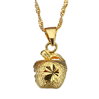 Collar de Latón, metal, Manzana, chapado en oro de 24 K, flor cortada & para mujer & superficie bache, 12x16.5mm, 2mm, Vendido para aproximado 17 Inch Sarta