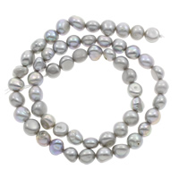 Cultured Potato Freshwater Pearl Beads, natural, dyed, grey, Grade AA, 7-8mm, Hole:Approx 0.8mm, Sold Per 14.5 Inch Strand