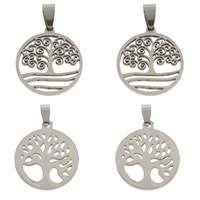 Tree Of Life Pendants, Stainless Steel, Flat Round, different size for choice, original color, Hole:Approx 4x8mm, 10PCs/Bag, Sold By Bag