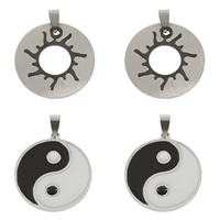 Stainless Steel Pendants, Flat Round, different size for choice & enamel, original color, Hole:Approx 4x8mm, 10PCs/Bag, Sold By Bag