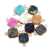 Ice Quartz Agate Connetor, with Brass, Square, gold color plated, natural & druzy style & different size for choice & 1/1 loop, more colors for choice, Hole:Approx 2-3.5mm, 5PCs/Lot, Sold By Lot