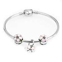 Zinc Alloy European Bangle with Brass Flower plated charm bracelet & for woman & enamel nickel lead & cadmium free Sold By PC