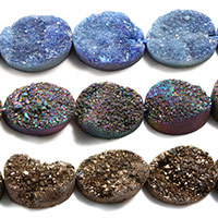 Natural Ice Quartz Agate Beads, Flat Oval, druzy style, more colors for choice, 12x16x5mm, Hole:Approx 1mm, Approx 12PCs/Strand, Sold Per Approx 8 Inch Strand