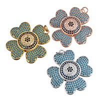 Cubic Zirconia Micro Pave Brass Pendant, Flower, plated, micro pave cubic zirconia, more colors for choice, 29.50x31x6mm, Hole:Approx 3mm, 5PCs/Lot, Sold By Lot